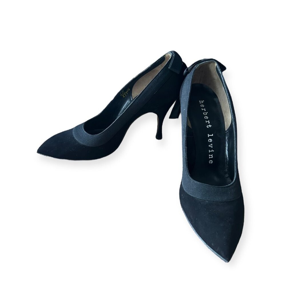 Vintage Herbert Levine "Sailor Beware"‎ Pumps with Bow at Back, Black Suede, 6B